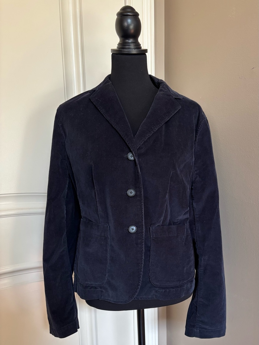Lands’ End Women’s Navy Corduroy Blazer Jacket Size 18P 3-Button Stretch